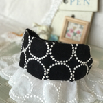 ヘアターバン ミナペルホネン 生地　タンバリン　クロ×白刺繍  幅広