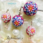 Japonism.s.16 華姫の手毬とクリスタルビーズ、パールのかんざし簪ピアスorイヤリングセット
