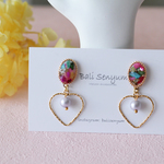  Frame&Heart hoop No.3 〜Rainbow Color shell　ピアスorイヤリング