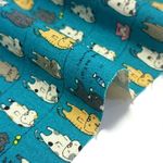【20％OFF SALE】110×50cm■綿麻キャンバス生地*ランドリーキャット（サックスブルー）/リネン混