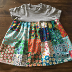 90㎝グレーT×花柄パッチワーク風柄ワンピース