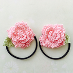 ピンク薔薇のヘアゴム二個☆レース編み