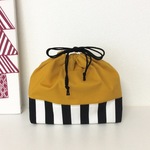 【chiii4285様オーダー品】お弁当袋♡折りマチ付きコップ袋2点セット＊* マスタード▶◀ストライプ柄 