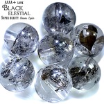 【全キラキラ結晶入り!!】ブラックエレスチャル・AAAA＋ランク✧ 【最高級・極上の透明感!!✧】約7.5〜8mm珠【１石】セット【ブラジル産】