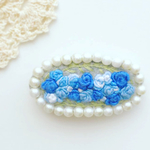 ブルーの バラ 刺繍のキッズ 子供 から 大人 女子までつけられるおめかしバレッタ