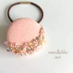 leather pink 刺繍ヘアゴム