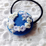 白い妖精の花かんむり 刺繍ヘアゴム ブローチ
