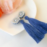 【🍉夏カラーsale】パール＆ビーズ刺繍タッセルイヤリング♡（アクアブルー）