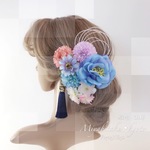 【F1705HE50】青♡ヘッドドレス/髪飾り♡・結婚式・パーディー・和婚・成人式・卒業式