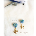 ブルーシェルのハート×飛行機イヤリング/ピアス/ノンホールピアス