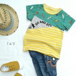 «110»クラシックカー柄の３色切り替えTシャツ　