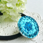 ★再販★ジュエル✴︎水面の揺らぎブルー／チェコガラスボタンのヘアゴム27mm