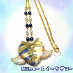 再販！(夏限定✩)マリンハート♡ラッピングマカロンのネックレス(ネイビー＆ホワイト)