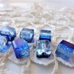チェコビーズ　ゆがみキューブ青氷6個
