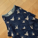 handmade*#2*北欧*バード*ネイビー*ダブルガーゼ*ふんわり*鳥*ワンピース