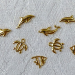 レジン封入　イルカ　亀　熱帯魚　ゴールド　８個セット　