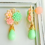耳元に咲くピアス＊ミルキーグリーン＆ピンク＊