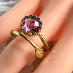 再販・麗しのアメジスト リーフring(ゴールドカラー）