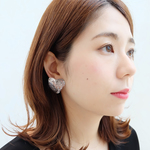大振りヴィンテージ・ハートブロックイヤリング・ピアス　Ines-114