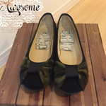 【22.0〜26cm】カモフラージュリボン柔らかぺたんこ靴