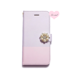 ♡名入れ対応♡iPhone X/iPhone8/iPhone8Plus/iPhone7/iPhone7Plus/iPhone6s/iPhoneSE 手帳型ケース バイカラー×パールビジュー