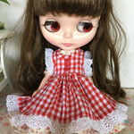 ブライス Blythe ドール服 ワンピースと赤チェックエプロンドレスセット