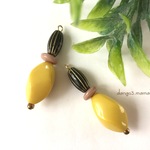 300円☆アクリルビーズ(イエロー)☆ライスブラックのピアス/イヤリング