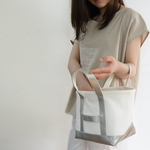 帆布×PVCレザートートバッグ＜ホワイト×シルバー＞
