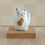 招き猫・幸せを招いてみせる猫 青色 中 打ち出の小槌