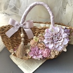 スモーキーラベンダーダリアのリボンかごバッグ