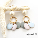 《再販》３カラーチャーム × コットンパール ピアス／イヤリング
