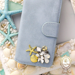 iPhone6☆アイスブルーGOLDシェル&スターフィッシュ☆大人スエード手帳型ケース