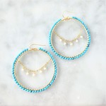 turquoise blue♡freshwater pearl chandelier wrapped pierce／earring
