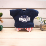 オビツ11用Tシャツ(ネイビー×レッドストライプ)