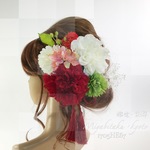 【F1705HE67】ホワイト＊レッド♡ヘッドドレス/髪飾り♡・結婚式・パーディー・和婚・成人式・卒業式