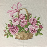 【クロスステッチ】バラの花かご
