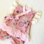 ピンク・ふりふりお姫様じんべい♡カラフルお花の和柄*ふりふり甚平ドレス 80.90 フリル甚平