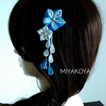 つまみ細工　桔梗のヘアクリップ（青）