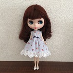 22センチドール ノースリーブワンピース ストライプ&小花 ネイビー