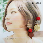 No.S478 アシメ✩︎⡱おしゃれレッドのアンティークピアス