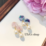 べっこう模様のゆらゆらパールピアス