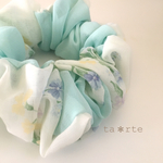 新作✩﻿シフォンシュシュ✼﻿ミントグリーン×花柄ブルー