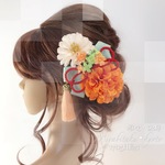 【F1705HE71】オレンジ♡ヘッドドレス/髪飾り♡・結婚式・パーディー・和婚・成人式・卒業式