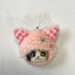 ピンクのネコ耳(三毛猫)ストラップ