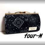 Wファスナー　20cm　カン付き　がま口　バンダナ柄　ブラック　