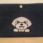 マルチーズ 刺繍ポーチ  ベージュ無地