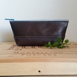 レザー♪　ブラウン　革のペンケース　《グレー×ターコイズのファスナー》