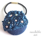 fuwari blue 刺繍ヘアゴム