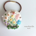 夏のお庭 刺繍ヘアゴム