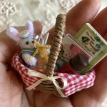 夏のお出掛けバスケット＊白ウサギくんと一緒に＊ギンガムチェックのバスケットセット